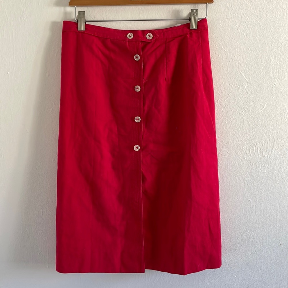 Vintage Red Linen Skirt.  MIDI Length